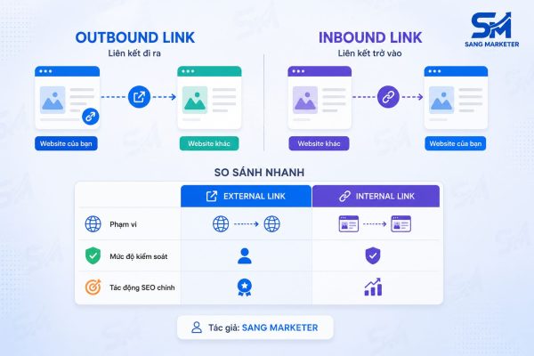 Phân loại External Link gồm Outbound Link (liên kết đi ra) và Inbound Link (liên kết trỏ vào)