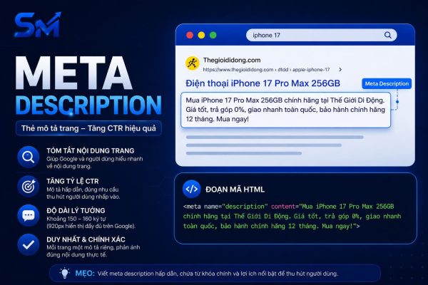 Meta description còn gọi là mô tả seo cho bài viết